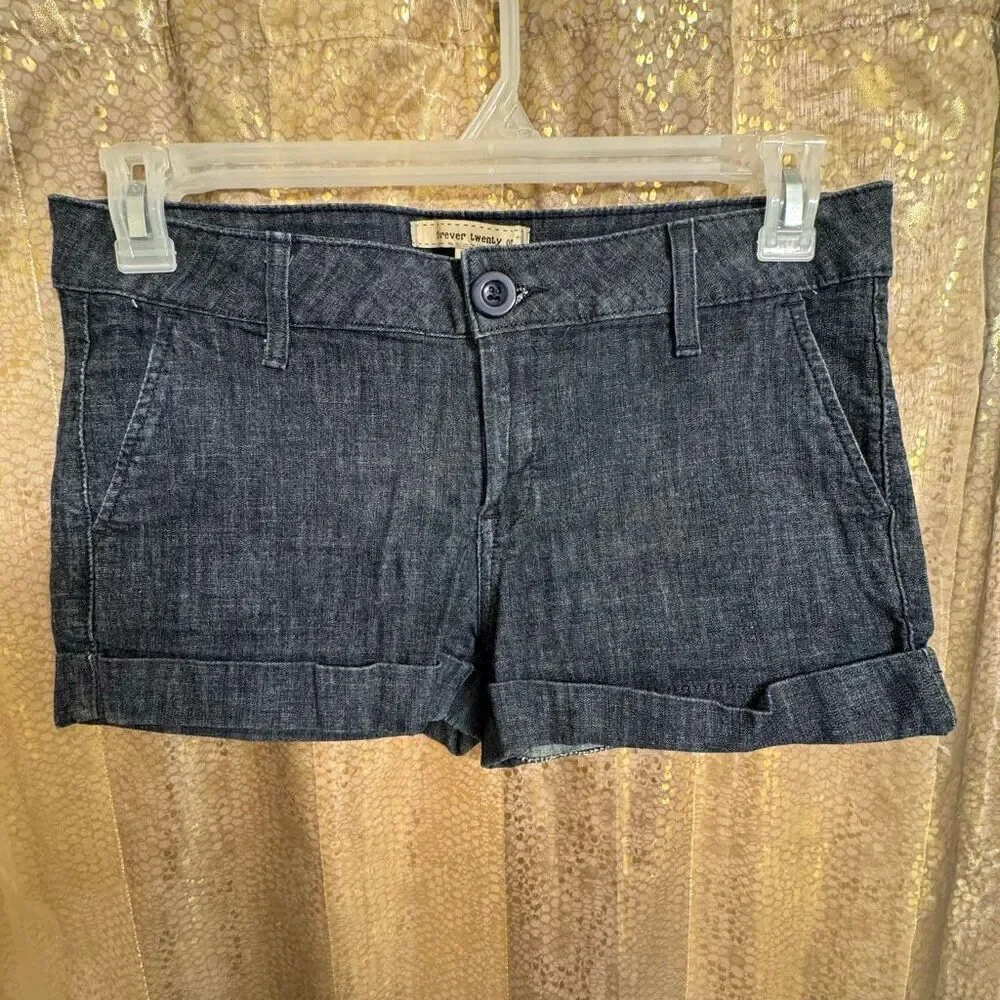Forever 21 Vintage 2000s Y2K Low Rise Blue Cuffed Shorty Micro Shorts Size 30